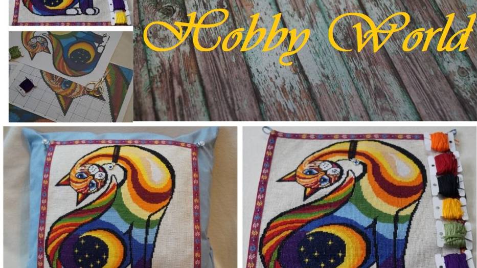 Радужный кот. Чокер для кота. Оформление вышивки.