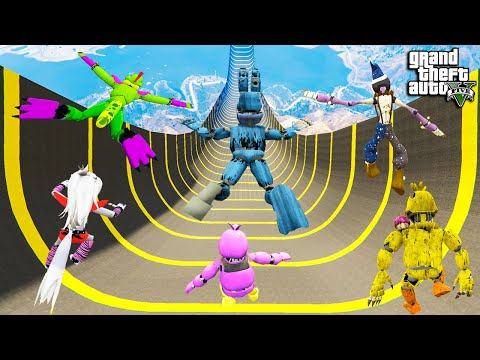 СПУСК БЕЗ ТОРМОЗОВ ПО ТРАМПЛИНУ ЗА АНИМАТРОНИКОВ ФНАФ в ГТА 5 МОДЫ! FNAF SECURITY BREACH