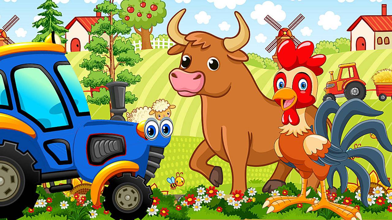 СИНИЙ ТРАКТОР ЕДЕТ ПО ПОЛЯМ + РАЗВИВАЮЩИЕ МУЛЬТИКИ ДЕТЯМ + КАК ГОВОРЯТ ЖИВОТНЫЕ + ЗВУКИ ЖИВОТНЫХ