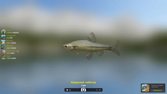 Амурский чебачок, 50 грамм, игра Трофейная рыбалка 2, река Амур, озеро Светлое